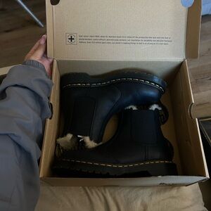 Doc Martens Black Leather Boots with Yellow Stitching